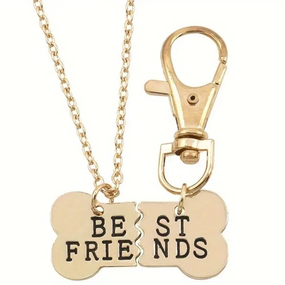 BOGO! Best Friends Set Necklace and Pet collar tag Gold color - Boutique NEW - Picture 2 of 4